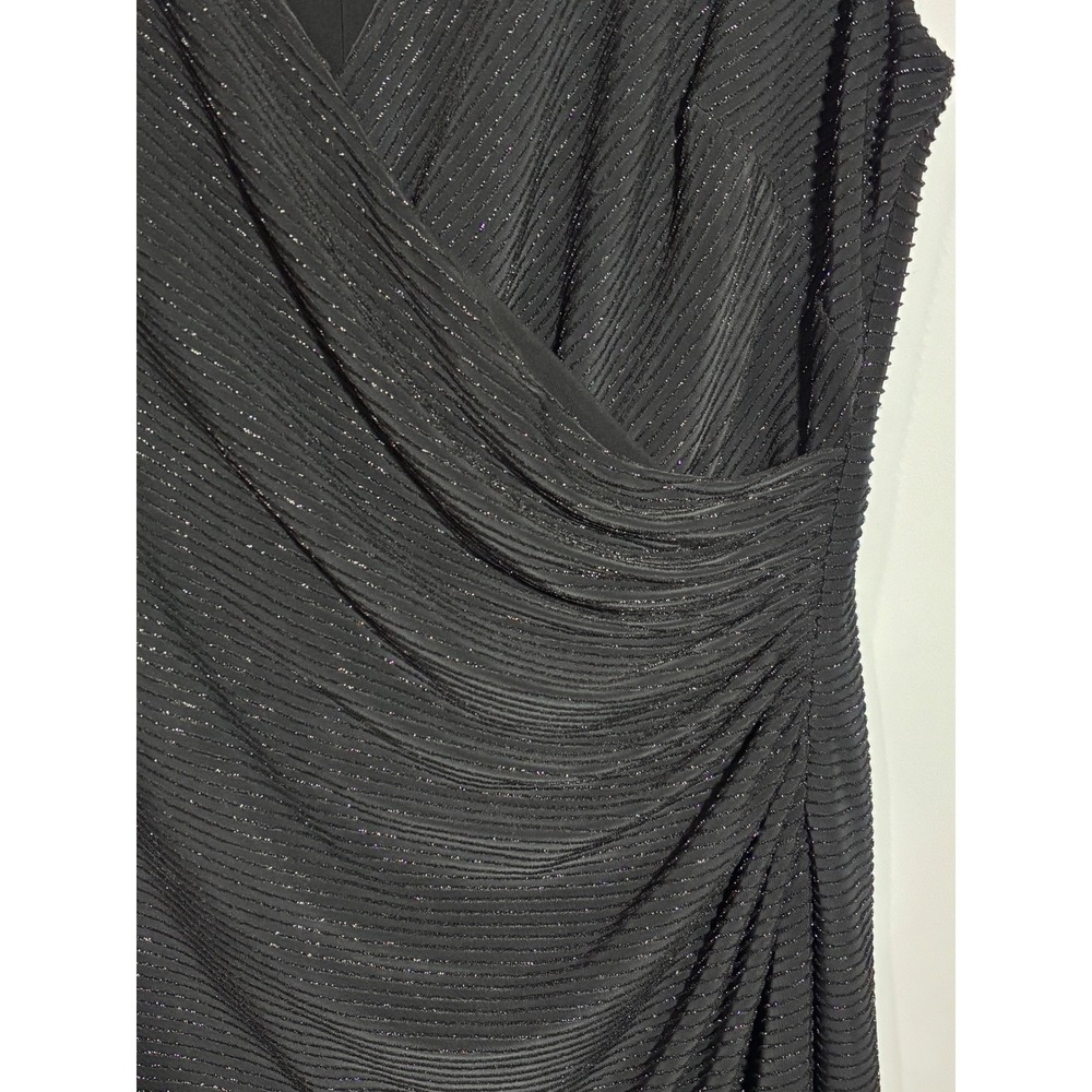 Lauren Ralph Lauren Dress Sz 16 Black Metallic Faux Wrap Ruched Sheath Shimmer - Picture 3 of 11